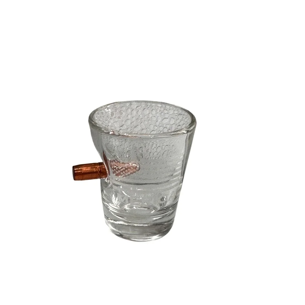 Handcrafted Shot Glass‎ Real Bullet Embedded USA Copper Trump American Freedom
